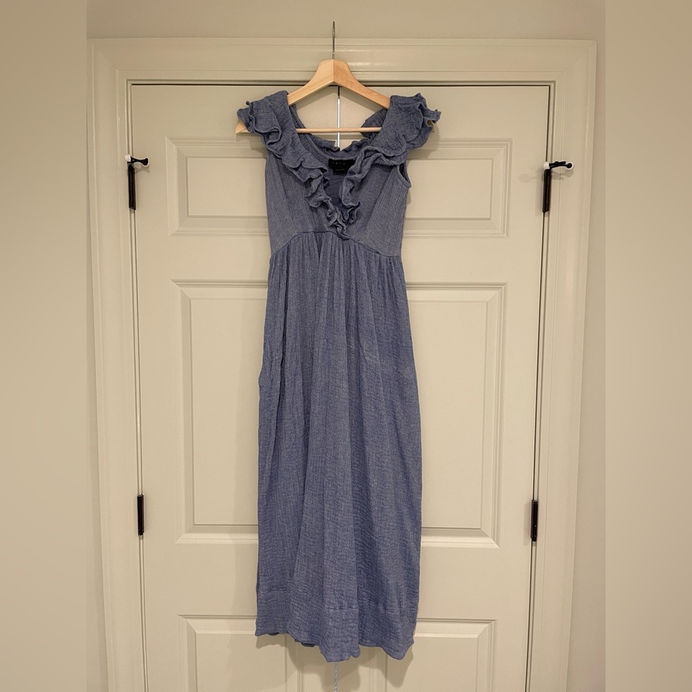 Hatch Blue Ruffle V-Neck Maxi Dress